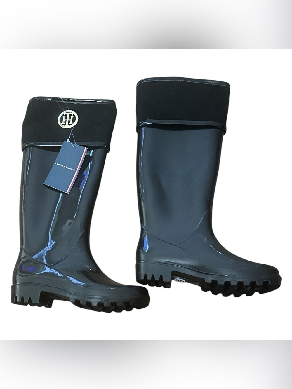 Tommy Hilfiger Black Women's Tall Rain Boots with Logo Accent